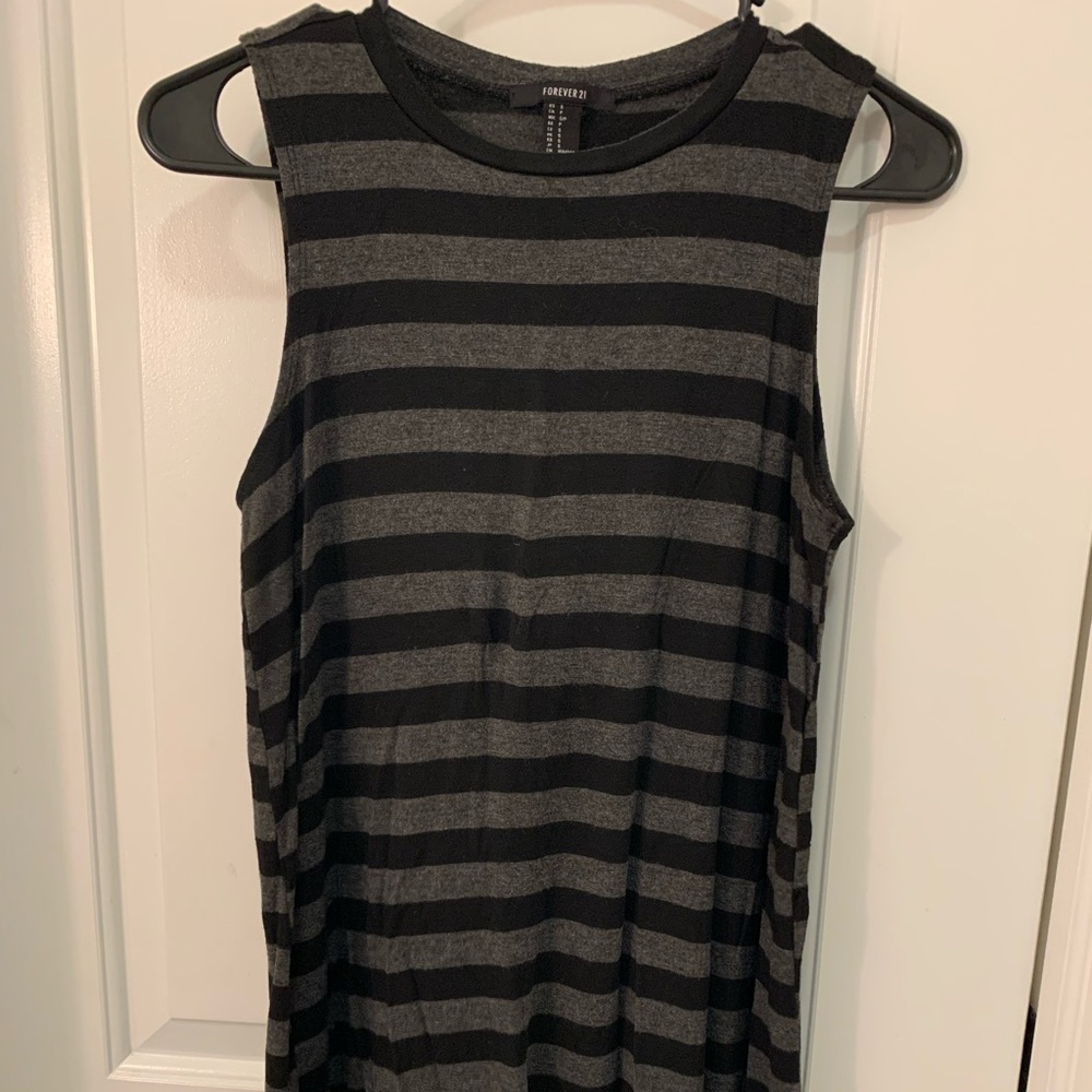 Black & Grey Striped Sleeveless Casual Dress